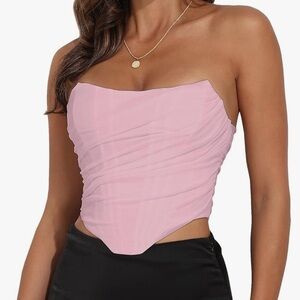 Modegal Women's Vintage Strapless Boned Mesh Bustier Zip Corset